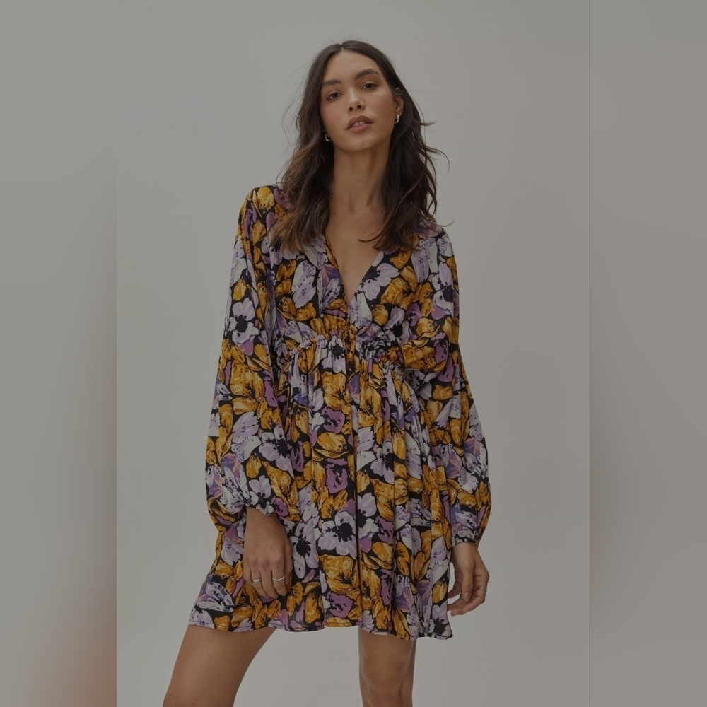 Nwt NASTY GAL Floral Balloon Sleeve Mini Dress 8